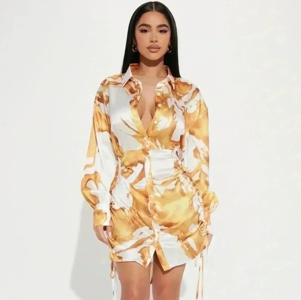 "Sleek Sophistication: FASHION Nova Women's Satin Shirt Dress (Size Large, NWT)"